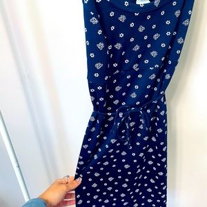 Vintage Casual Navy Blue Sun Dress
